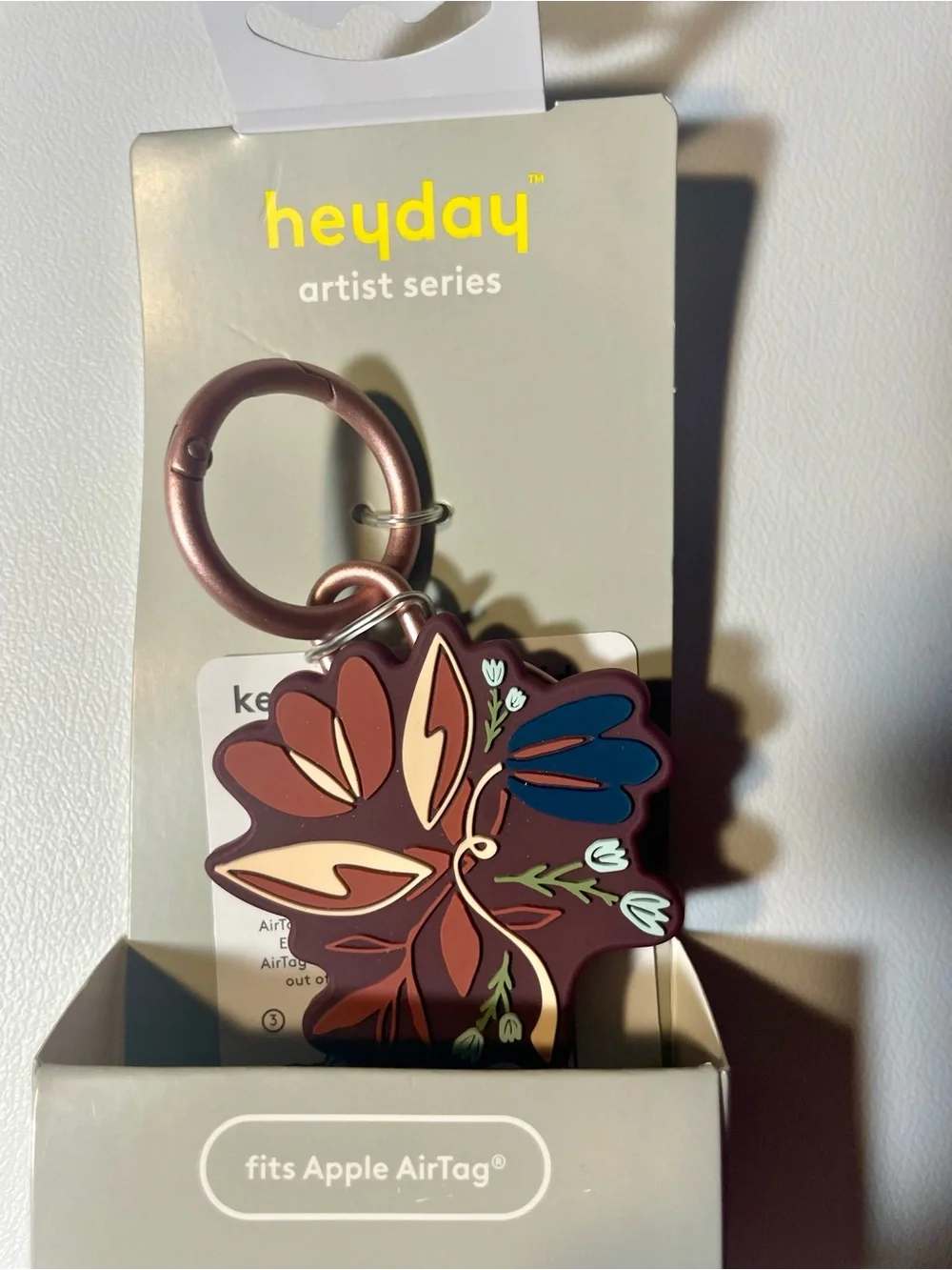 heyday Floral AirTag Keychain & Holder - Maroon Floral Design artist series NWT